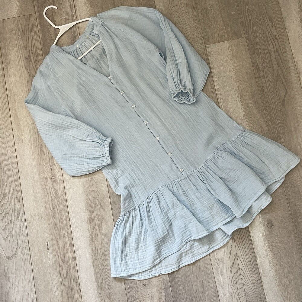 Starkx Gauze Dress cotton alice button up mini womens Blue (xsmall) casual beach